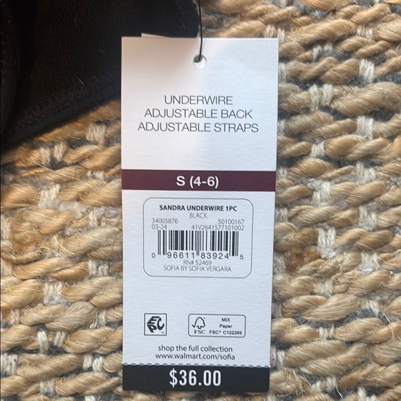 NWT Sofia by Sofia Vergara Black Ribbed Swimsuit - Picture 4 of 5